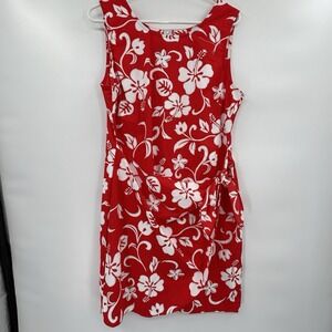 Puanani Womens Hawaiian Faux Wrap Dress Size XL Red Tropical‎ Resortwear Cruise